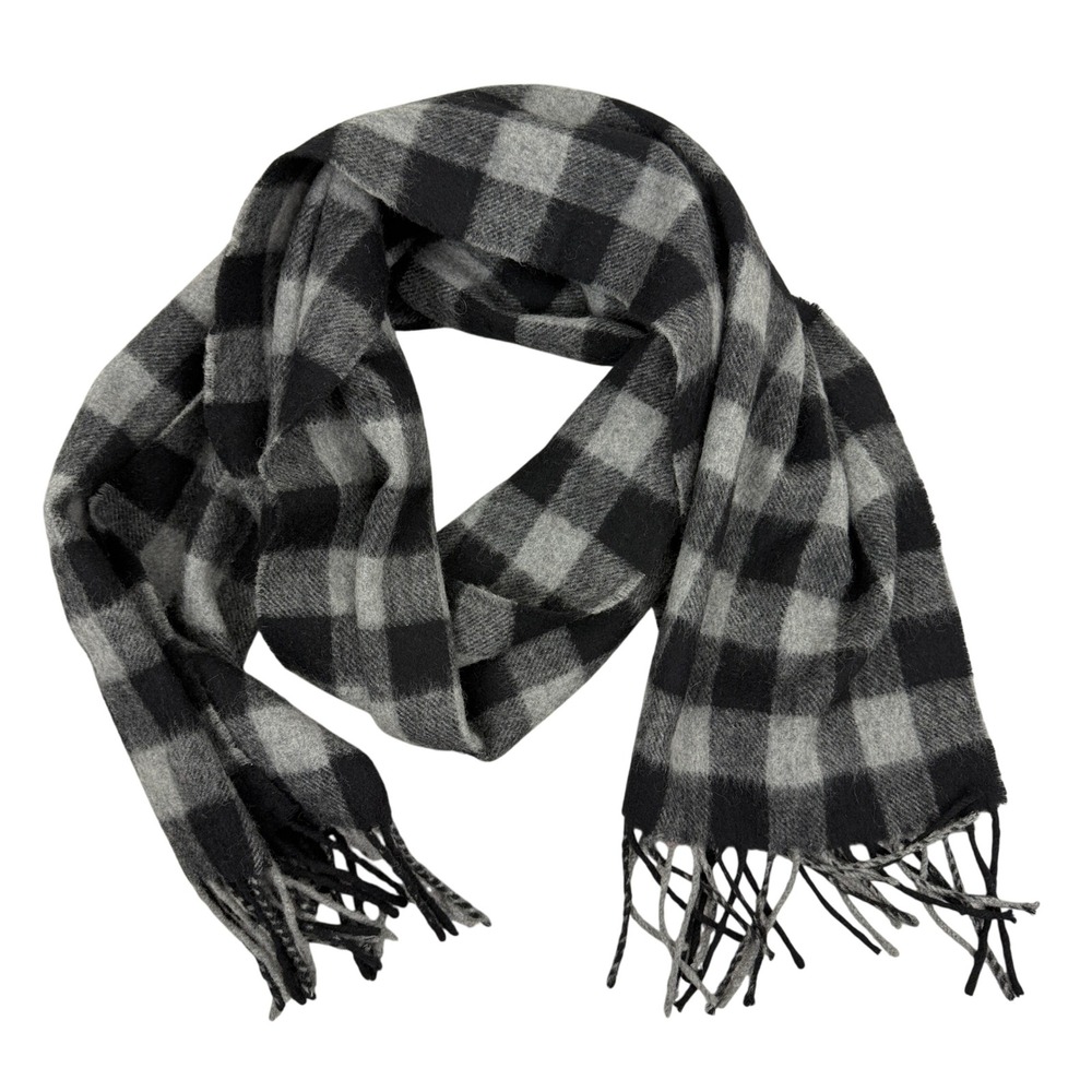 The Scotch House Scarf Unisex OS Grey Black Buffalo Check Lambswool Scotland